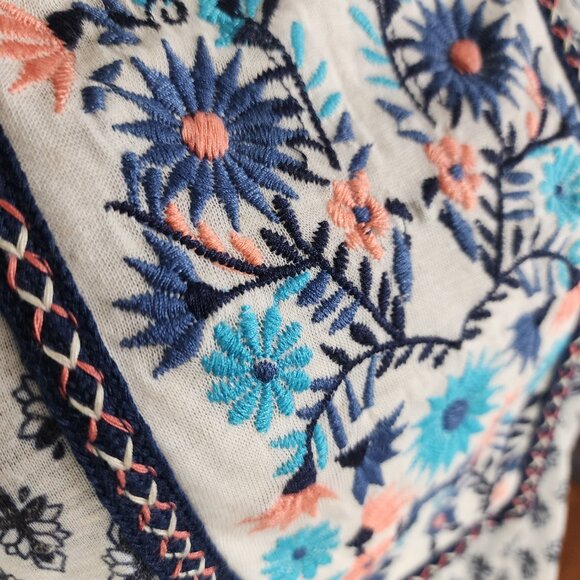 JOLT Size Medium Blue Floral Boho Beach Square Neck Pleated Strappy Tank Top EUC - Picture 3 of 9